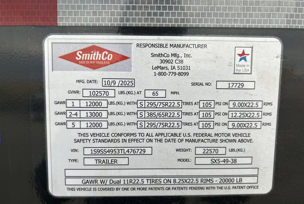SMITHCO SX5 SIDE DUMP TRAILER