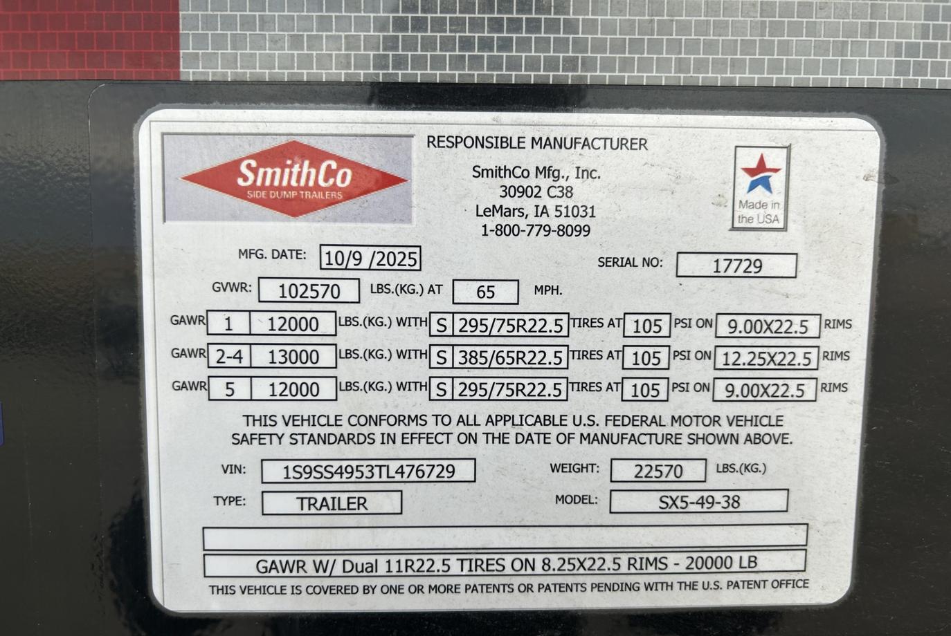 SMITHCO SX5 SIDE DUMP TRAILER